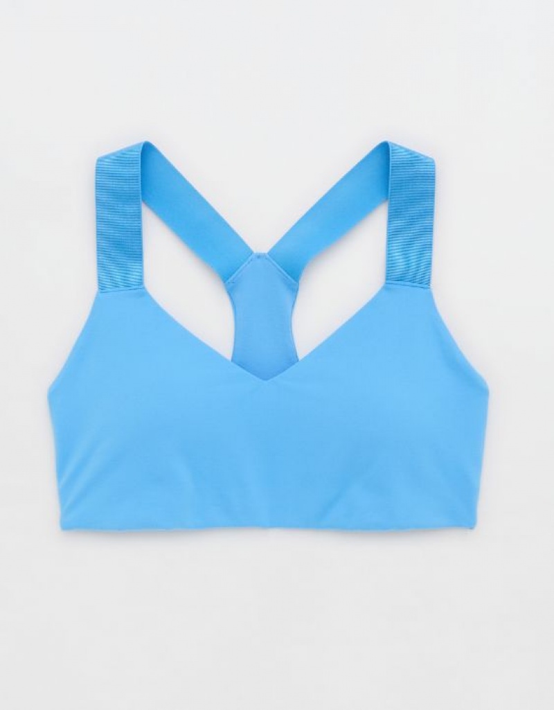 Aerie OFFLINE By The Hugger Racerback Sports Bras Blue | 1749JNYSO