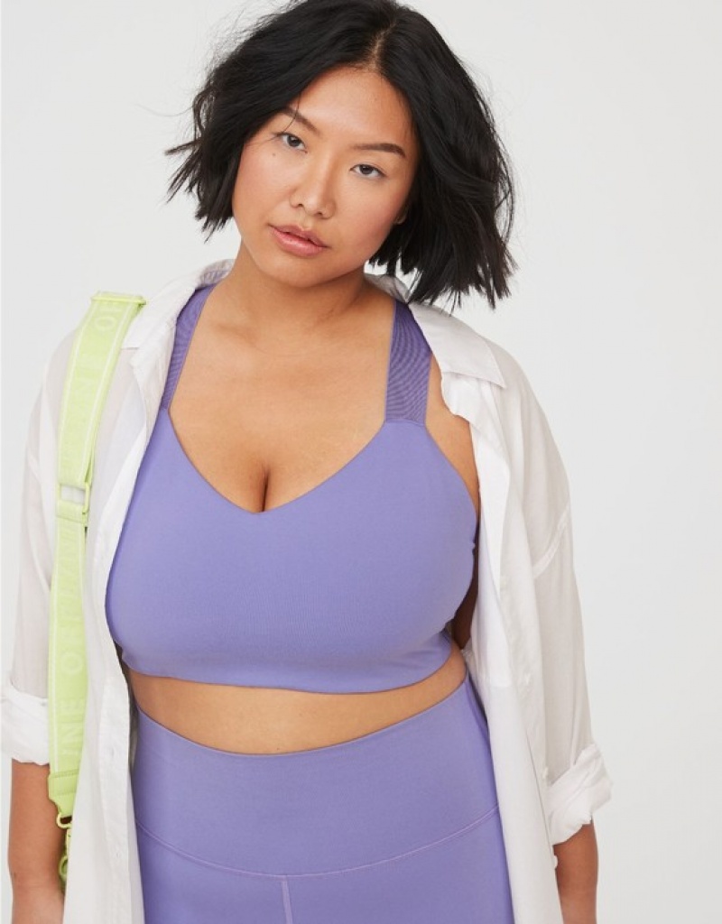 Aerie OFFLINE By The Hugger Racerback Sports Bras Purple | 9065UEDKZ