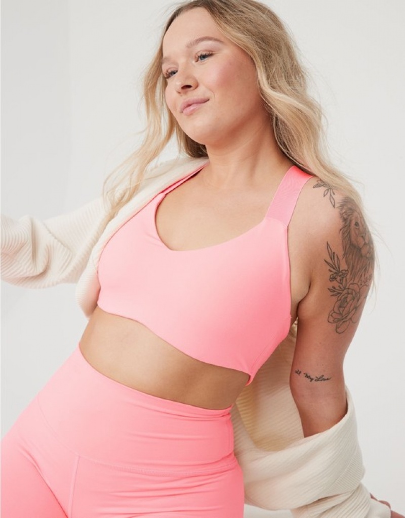 Aerie OFFLINE By The Hugger Racerback Sports Bras Pink | 6218NHRTJ