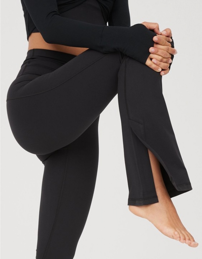 Aerie OFFLINE By The Hugger Split-Hemcut Leggings Black | 9804TIKMG