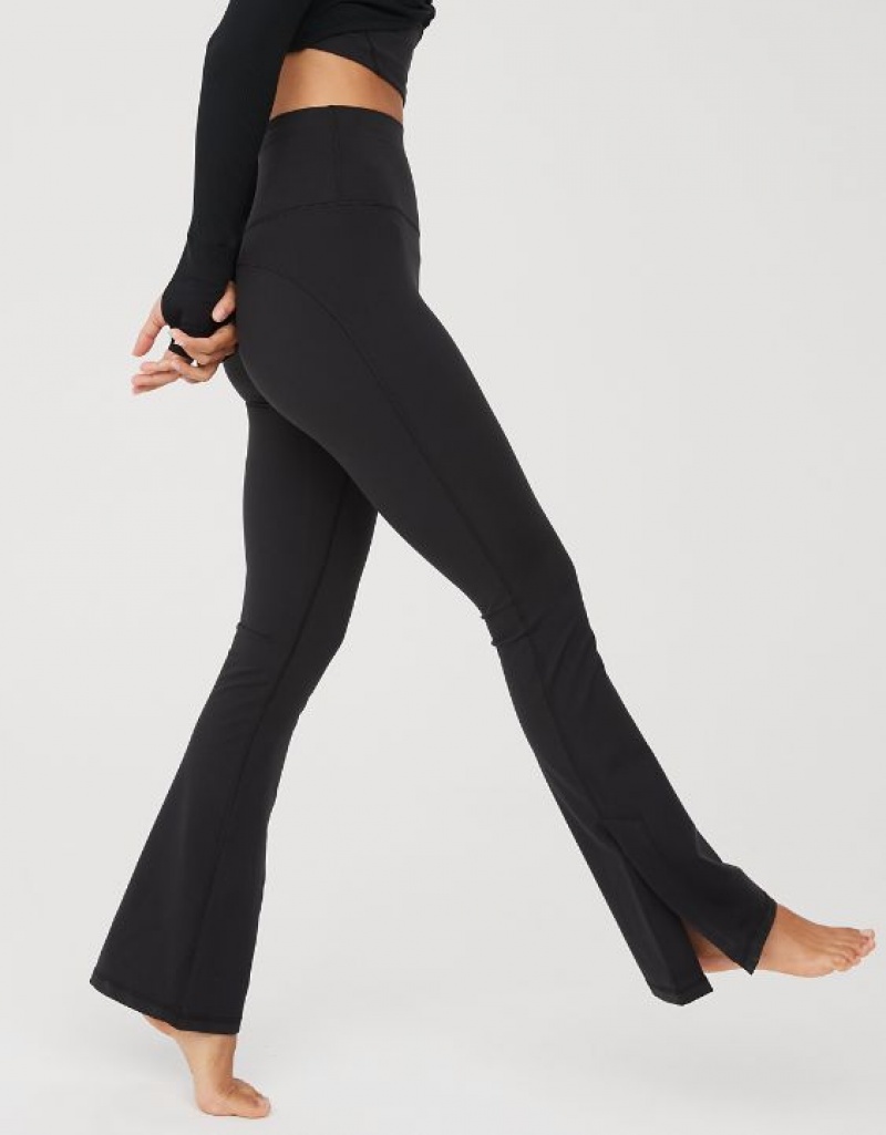 Aerie OFFLINE By The Hugger Split-Hemcut Leggings Black | 9804TIKMG