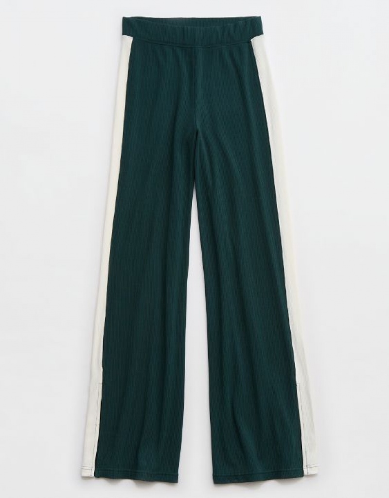 Aerie OFFLINE By Thumbs Up Heavyweight Ribbed Wide Leg Pants Deep Green | 0295BXTCU