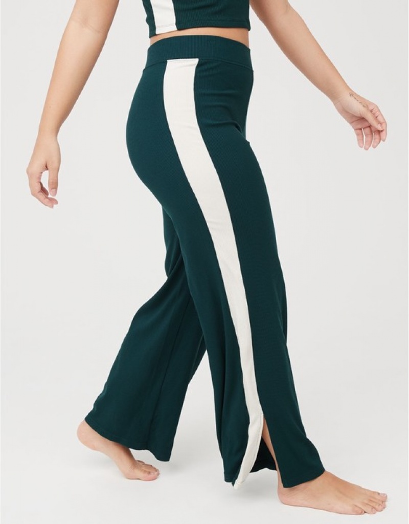 Aerie OFFLINE By Thumbs Up Heavyweight Ribbed Wide Leg Pants Deep Green | 0295BXTCU