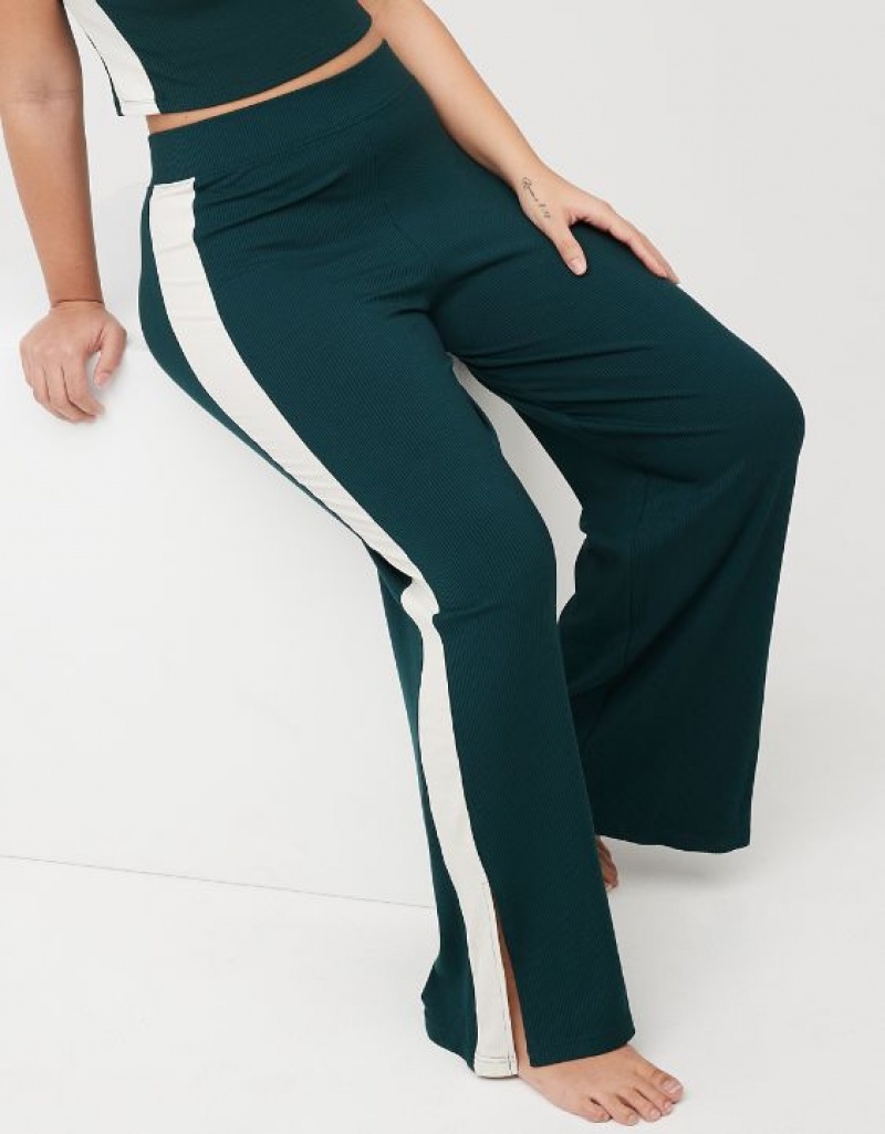 Aerie OFFLINE By Thumbs Up Heavyweight Ribbed Wide Leg Pants Deep Green | 0295BXTCU