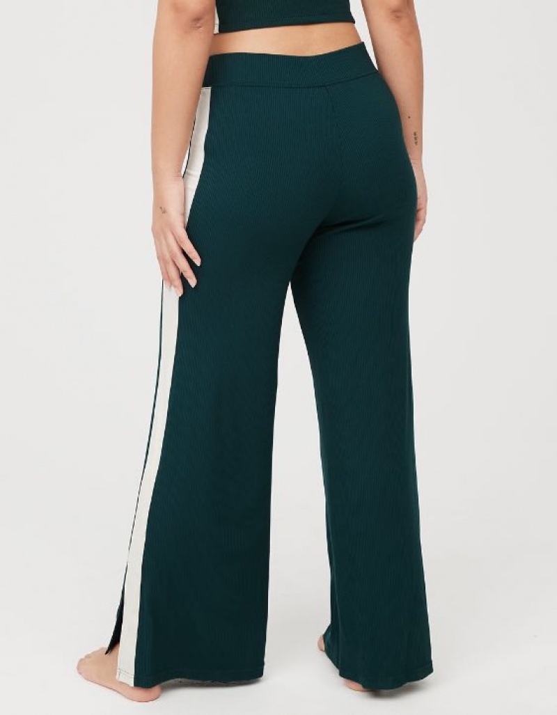 Aerie OFFLINE By Thumbs Up Heavyweight Ribbed Wide Leg Pants Deep Green | 0295BXTCU