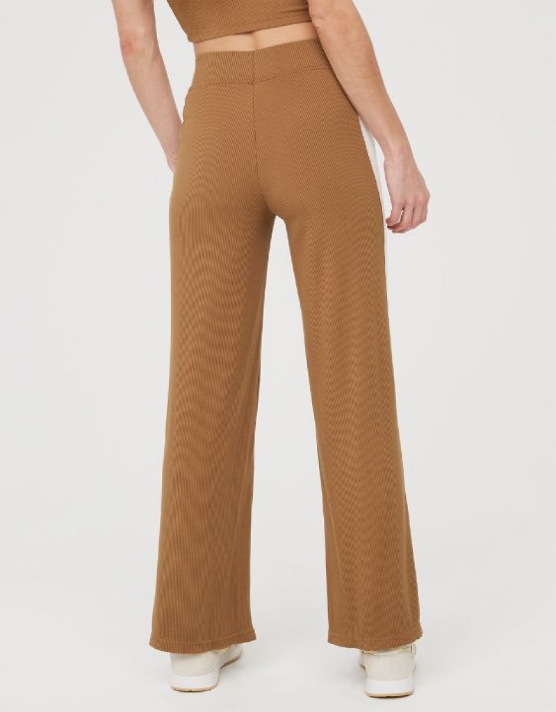 Aerie OFFLINE By Thumbs Up Heavyweight Ribbed Wide Leg Pants Brown | 7506EMTQL