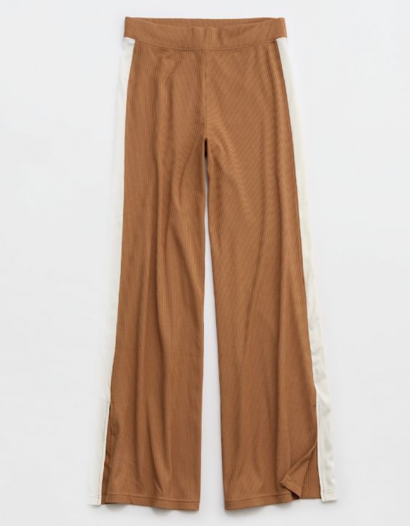 Aerie OFFLINE By Thumbs Up Heavyweight Ribbed Wide Leg Pants Brown | 7506EMTQL