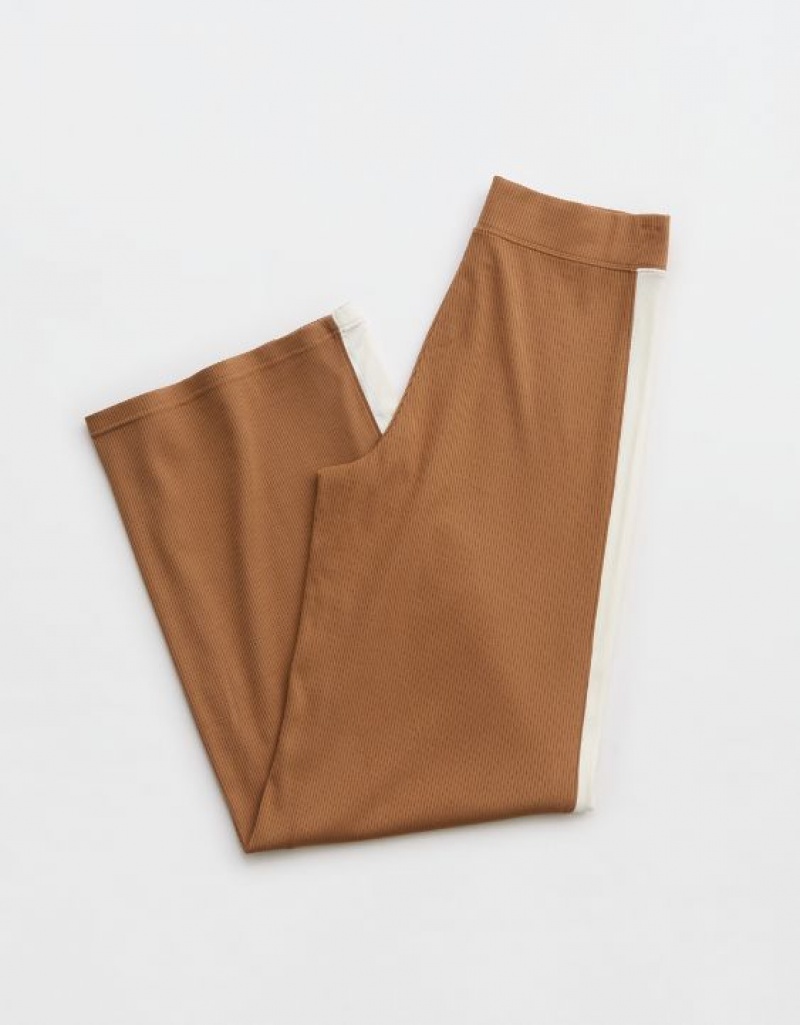 Aerie OFFLINE By Thumbs Up Heavyweight Ribbed Wide Leg Pants Brown | 7506EMTQL