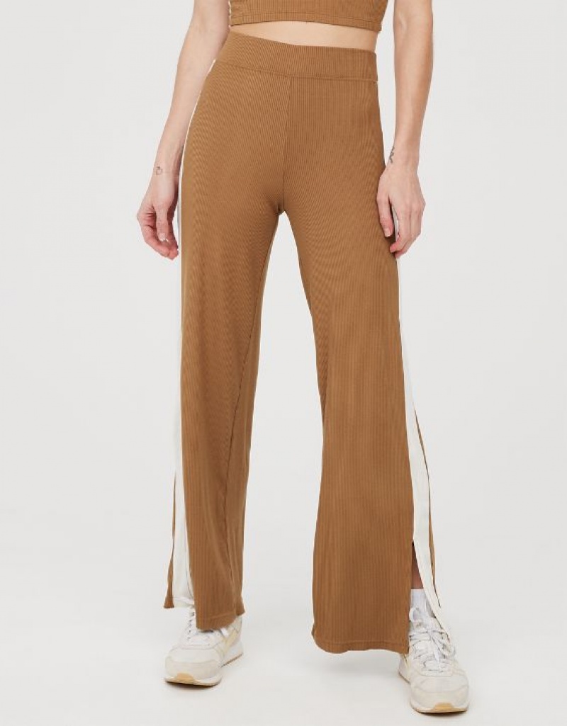 Aerie OFFLINE By Thumbs Up Heavyweight Ribbed Wide Leg Pants Brown | 7506EMTQL