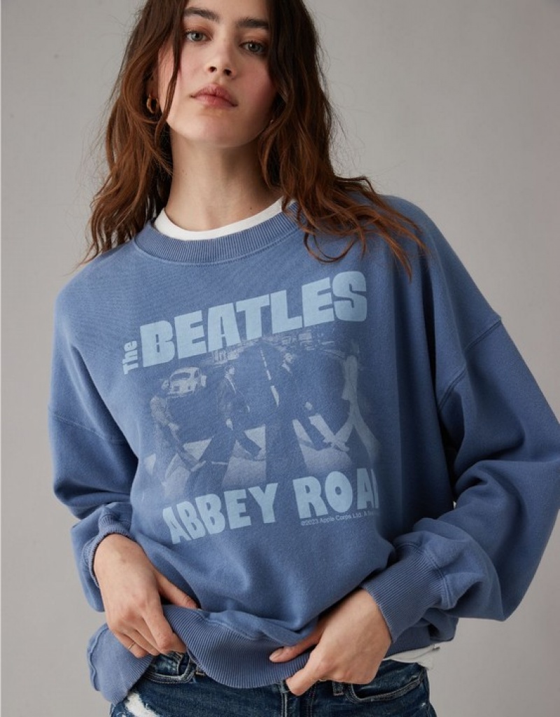 Aerie Oversized Beatles Graphic Sweatshirts Blue | 6730TZQMX