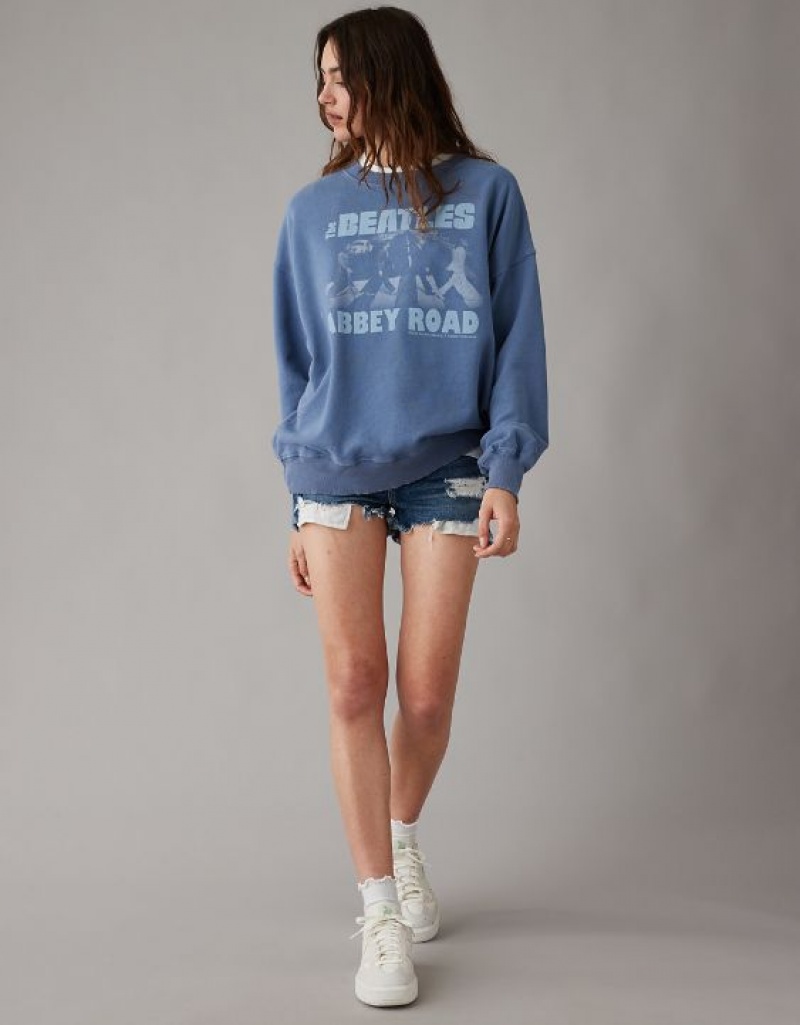 Aerie Oversized Beatles Graphic Sweatshirts Blue | 6730TZQMX