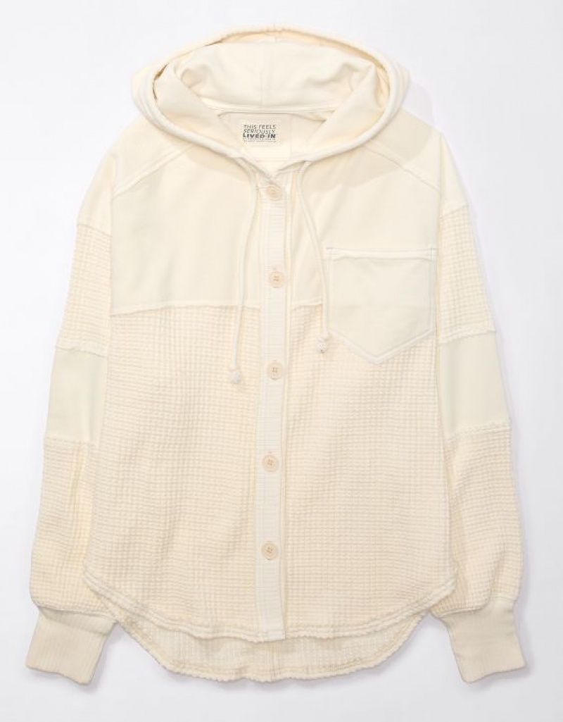 Aerie Oversized Big Hug Shacket Sweatshirts Cream | 1534PNKGA