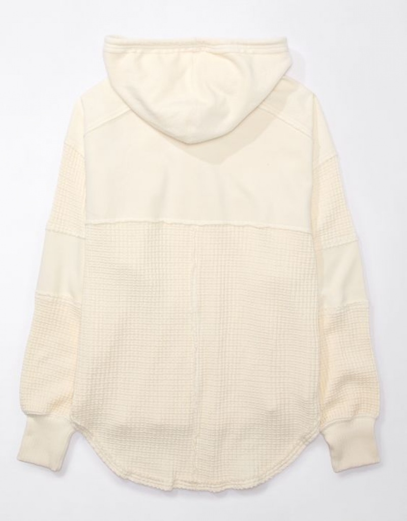 Aerie Oversized Big Hug Shacket Sweatshirts Cream | 1534PNKGA