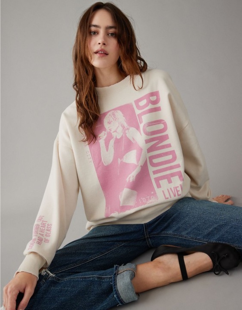 Aerie Oversized Blondie Graphic Sweatshirts White | 0251AIJWM