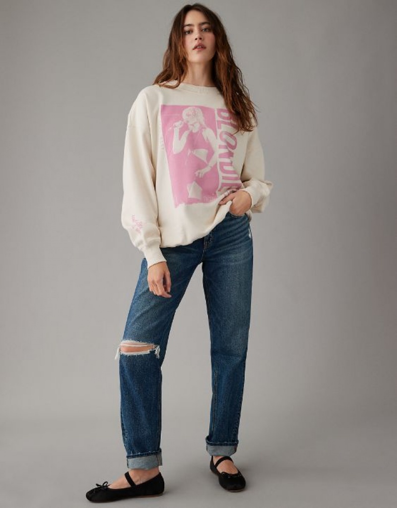 Aerie Oversized Blondie Graphic Sweatshirts White | 0251AIJWM