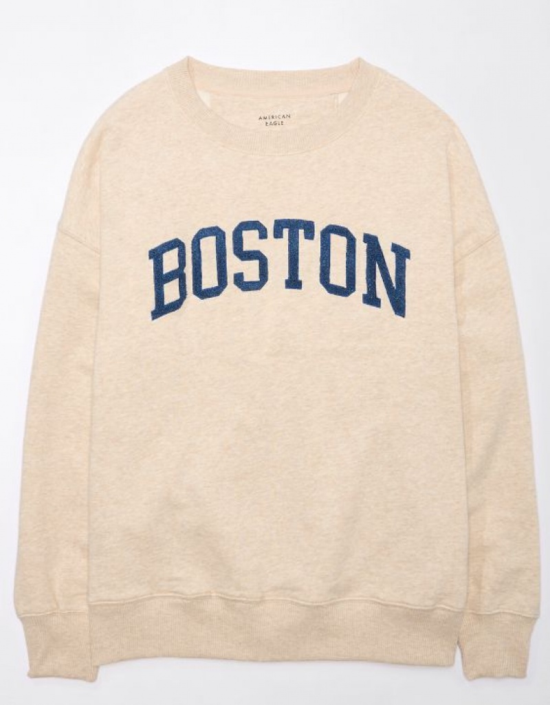 Aerie Oversized Boston Graphic Sweatshirts Brown | 5914BRDVW