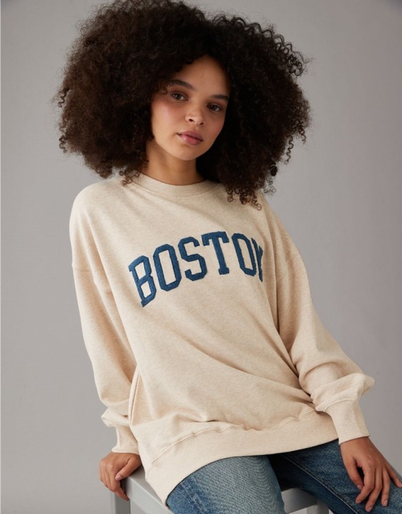 Aerie Oversized Boston Graphic Sweatshirts Brown | 5914BRDVW