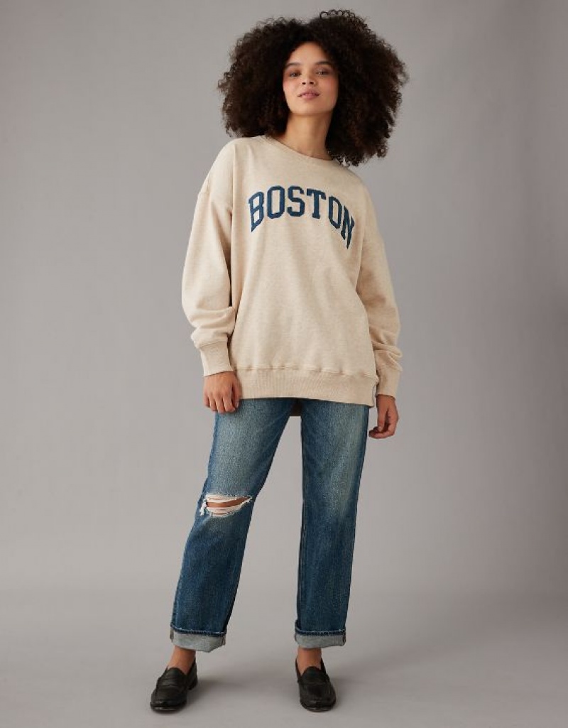 Aerie Oversized Boston Graphic Sweatshirts Brown | 5914BRDVW