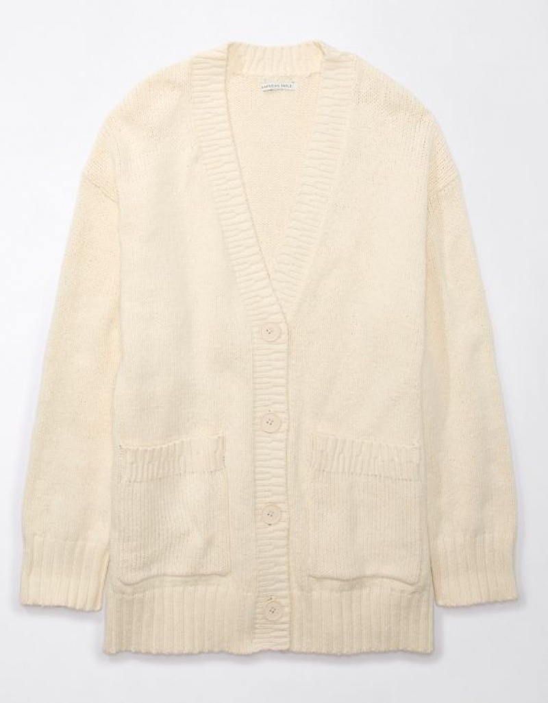 Aerie Oversized Button-Front Long-Length Cardigan Cream | 4102NDSXO