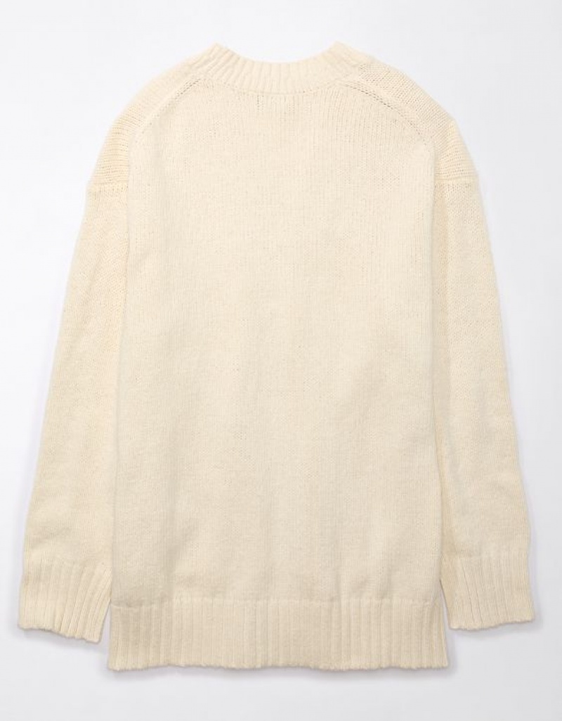 Aerie Oversized Button-Front Long-Length Cardigan Cream | 4102NDSXO