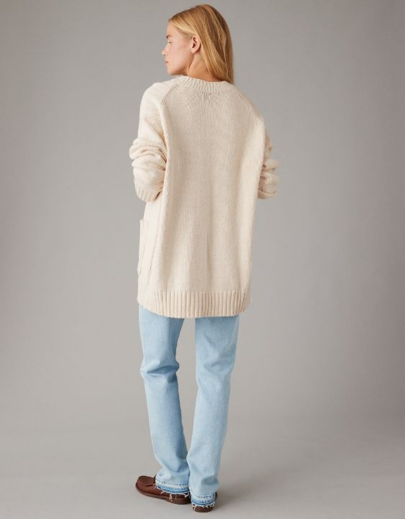 Aerie Oversized Button-Front Long-Length Cardigan Cream | 4102NDSXO