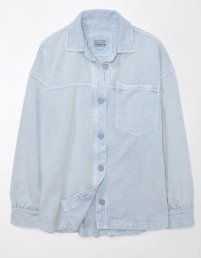 Aerie Oversized Knit Button-Up Sweatshirts Light Blue | 6317EFGMV