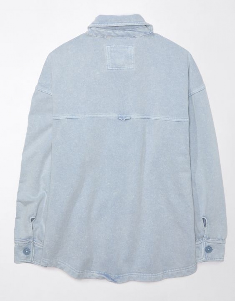 Aerie Oversized Knit Button-Up Sweatshirts Light Blue | 6317EFGMV