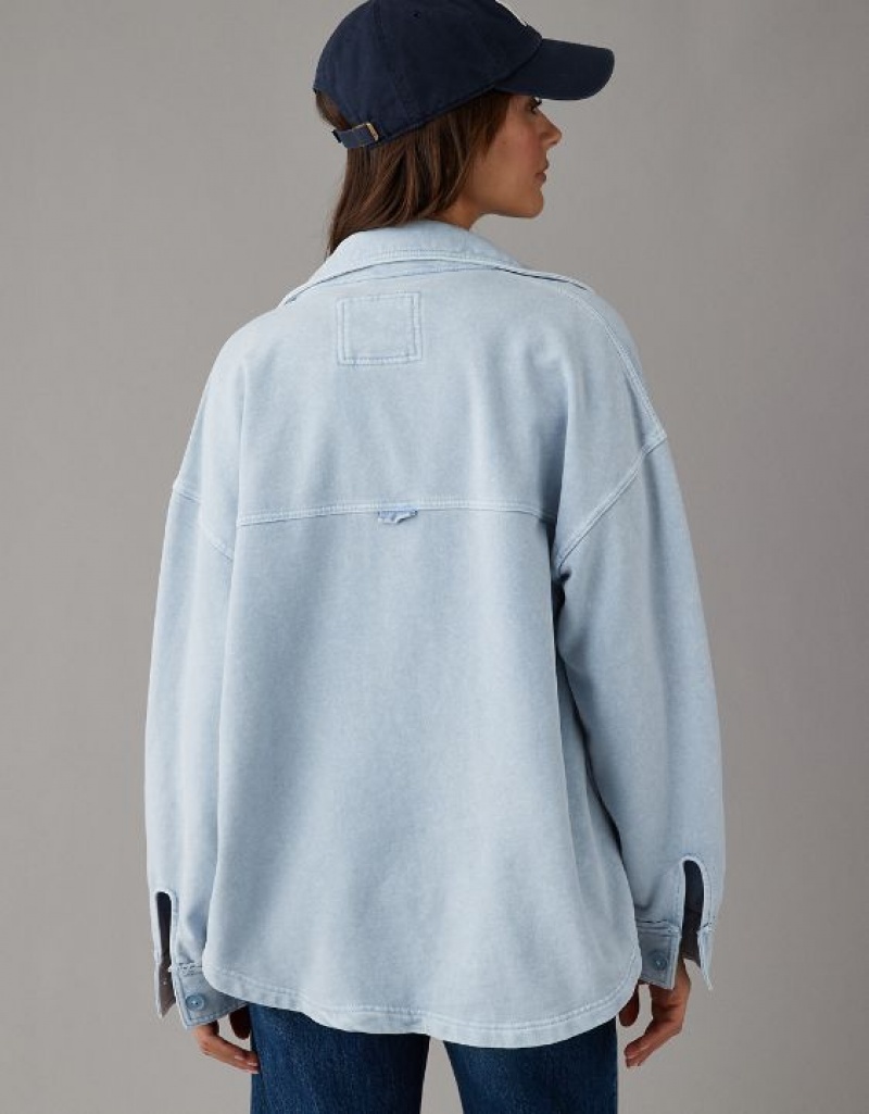 Aerie Oversized Knit Button-Up Sweatshirts Light Blue | 6317EFGMV