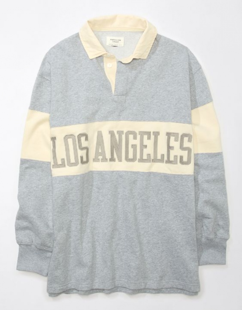 Aerie Oversized Los Angeles Polo Fleece Sweatshirts Grey | 8530PMAEU