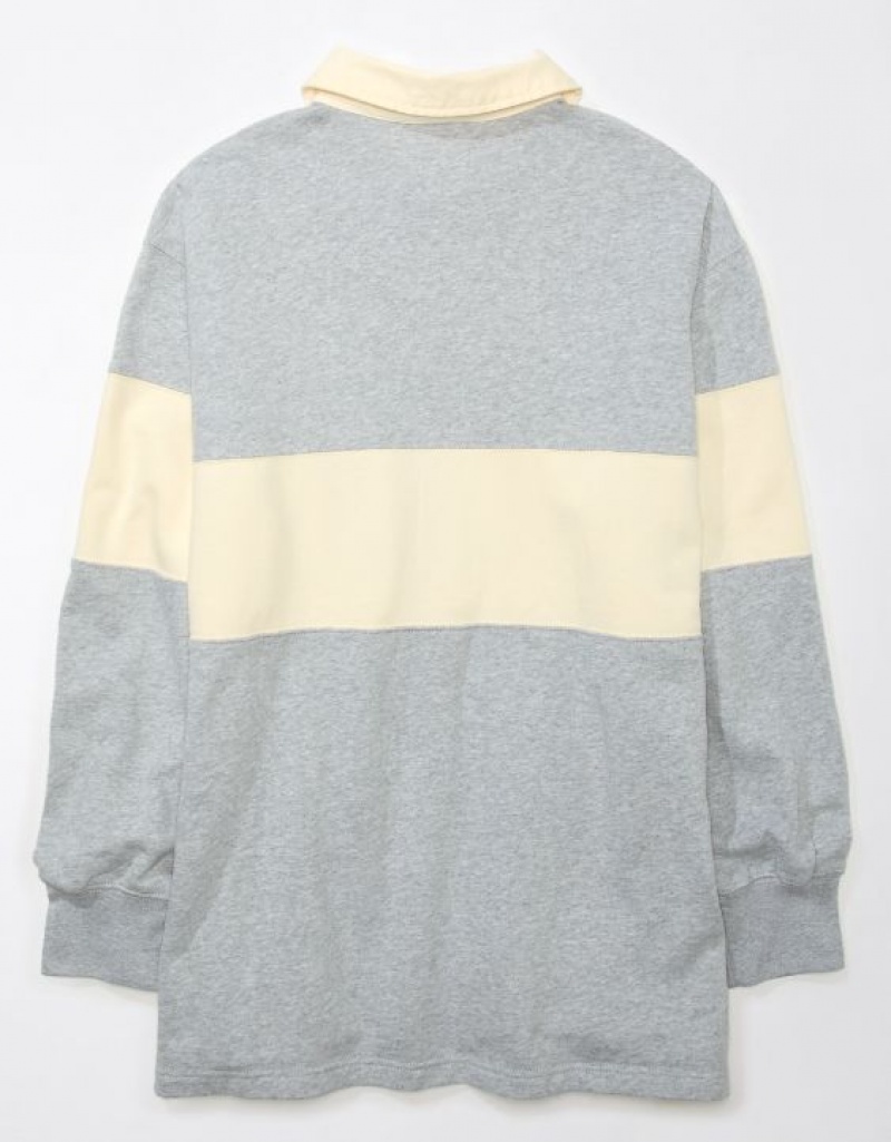 Aerie Oversized Los Angeles Polo Fleece Sweatshirts Grey | 8530PMAEU