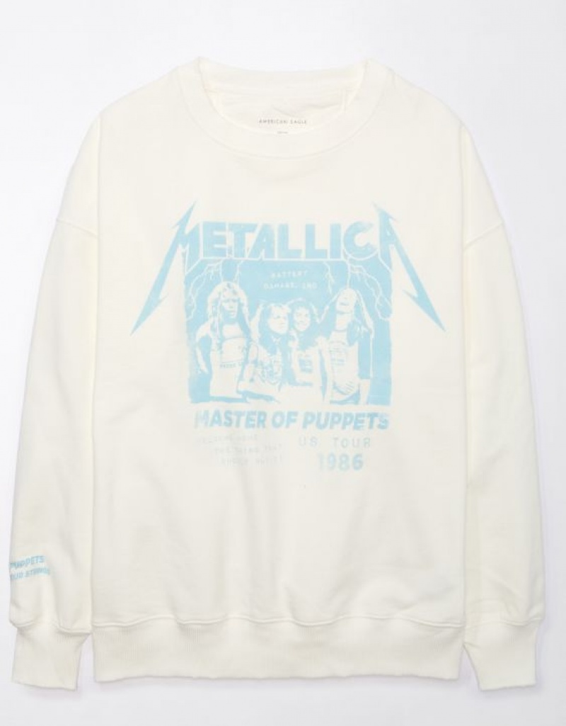 Aerie Oversized Metallica Graphic Sweatshirts Beige / White | 3194CKWNO