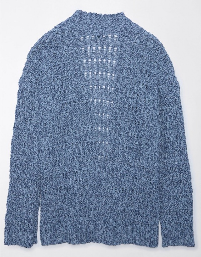 Aerie Oversized Pointelle Cardigan Blue | 4017ILAUH