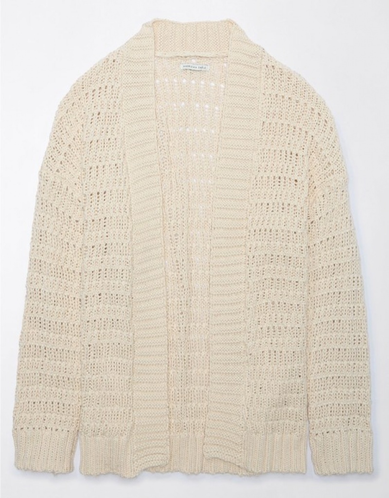 Aerie Oversized Pointelle Cardigan Cream | 0298EYIMT