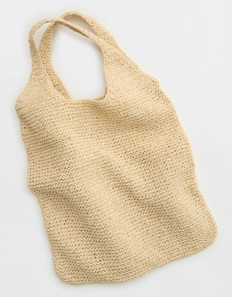 Aerie Oversized Straw Bags Beige | 1325OIHTJ