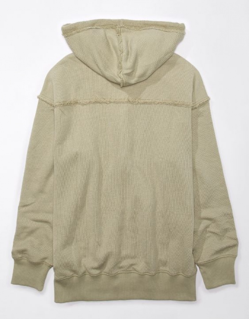 Aerie Oversized Washed Zip-Up Hoodie Olive | 2415CRHZT