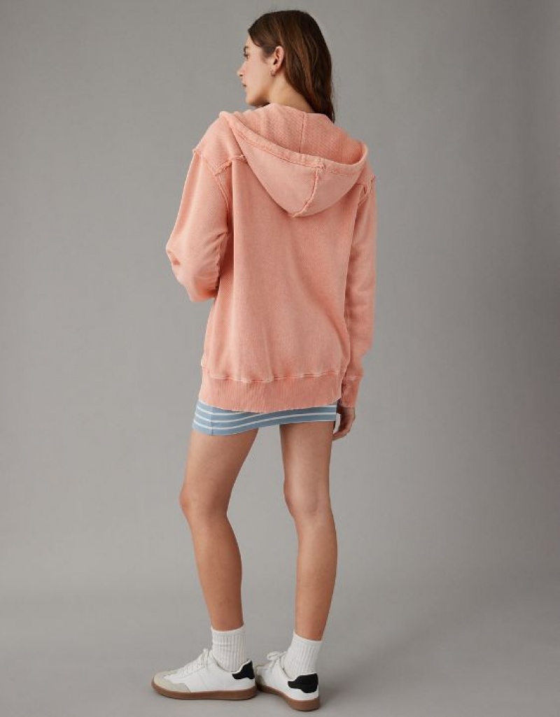 Aerie Oversized Washed Zip-Up Hoodie Orange | 0293MTJSQ