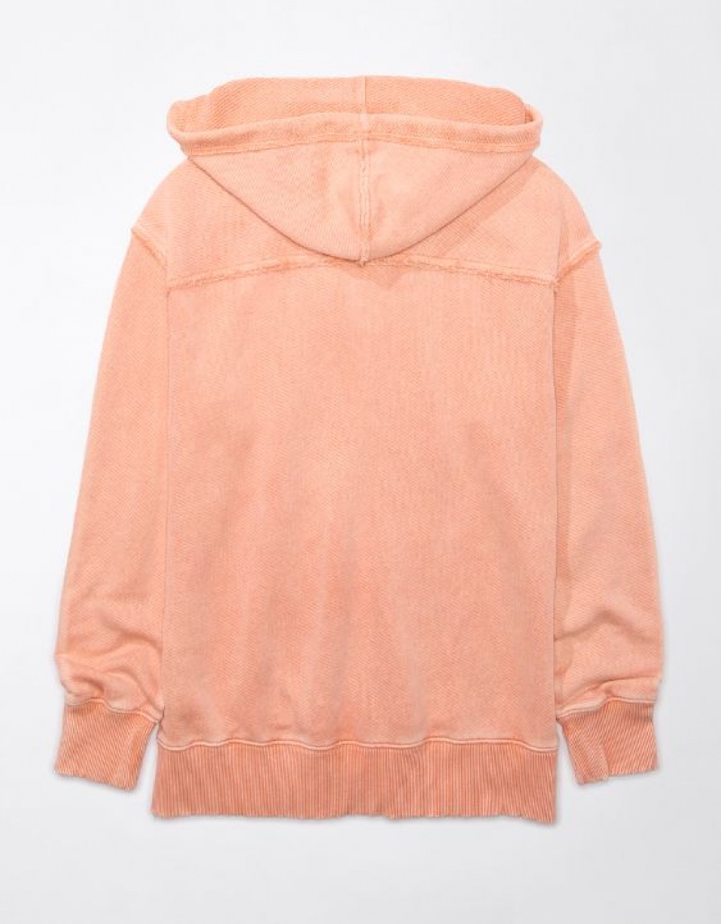 Aerie Oversized Washed Zip-Up Hoodie Orange | 0293MTJSQ