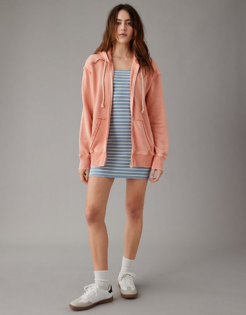 Aerie Oversized Washed Zip-Up Hoodie Orange | 0293MTJSQ