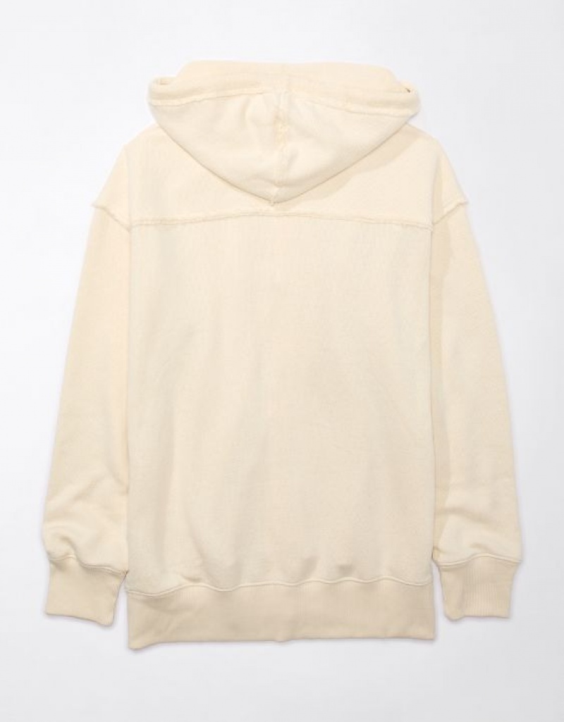 Aerie Oversized Washed Zip-Up Hoodie White | 1382LRABJ