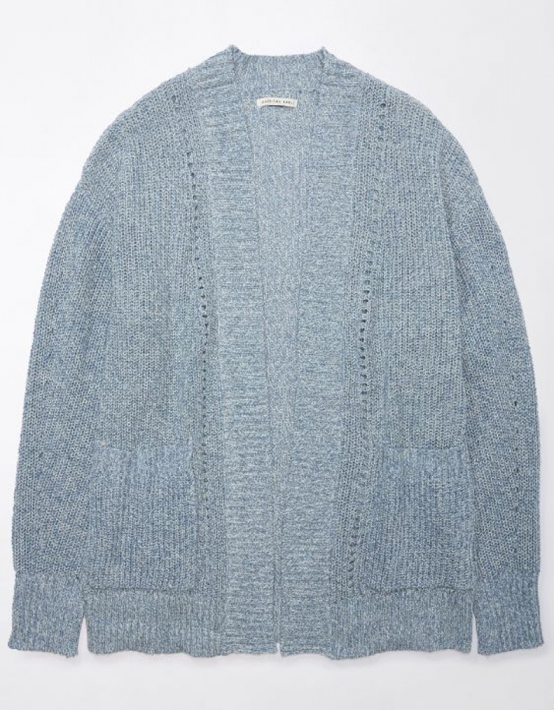 Aerie Pointelle-Knit Cardigan Blue | 6185XZLKY