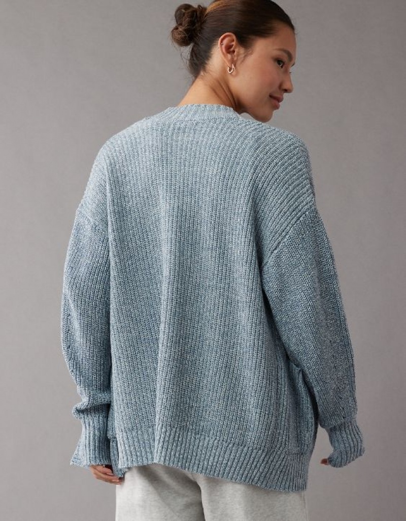 Aerie Pointelle-Knit Cardigan Blue | 6185XZLKY