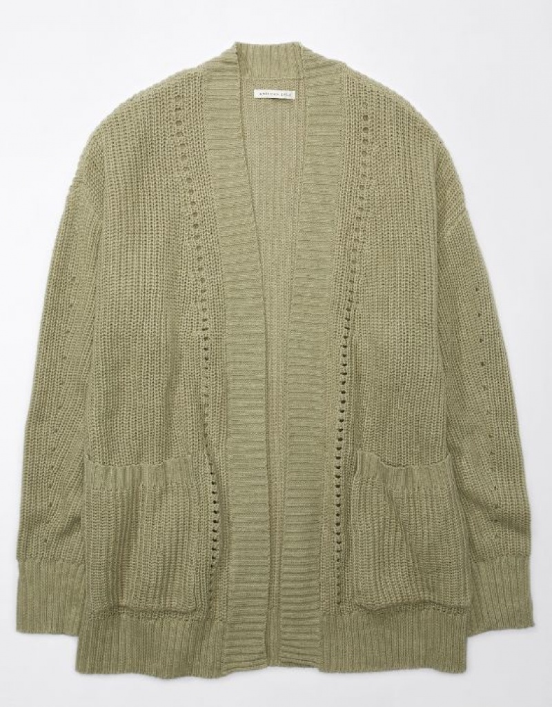 Aerie Pointelle-Knit Cardigan Olive | 0136SCFEU