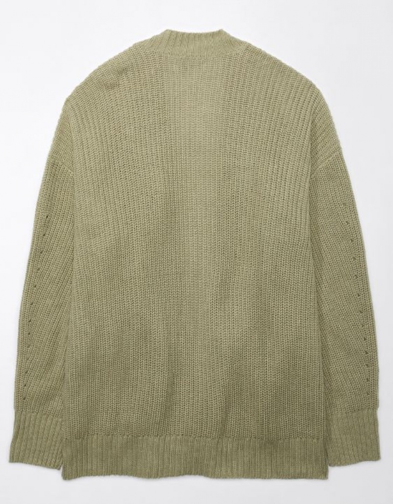 Aerie Pointelle-Knit Cardigan Olive | 0136SCFEU