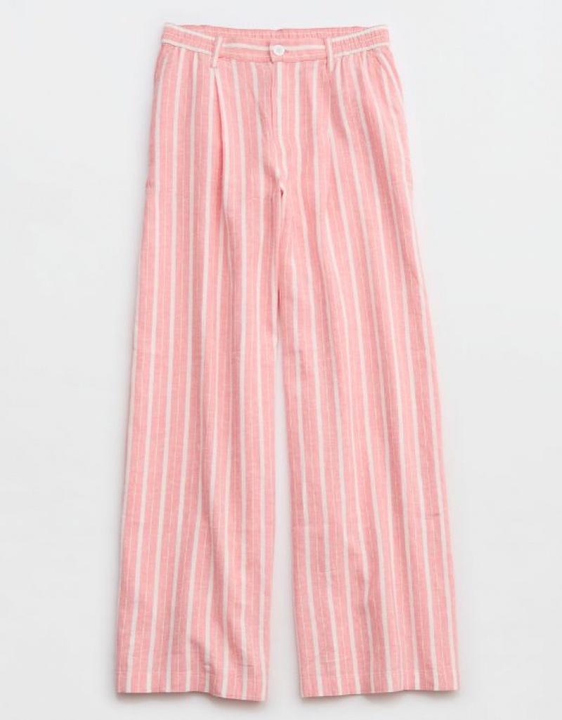 Aerie Pool-To-Party Linen Edition High Waisted Pants Coral | 0628WOVYH