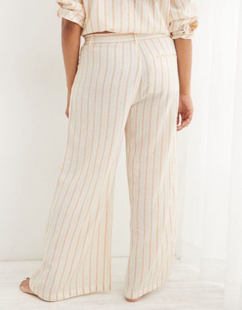 Aerie Pool-To-Party Linen Edition High Waisted Pants White | 9472JKCGQ