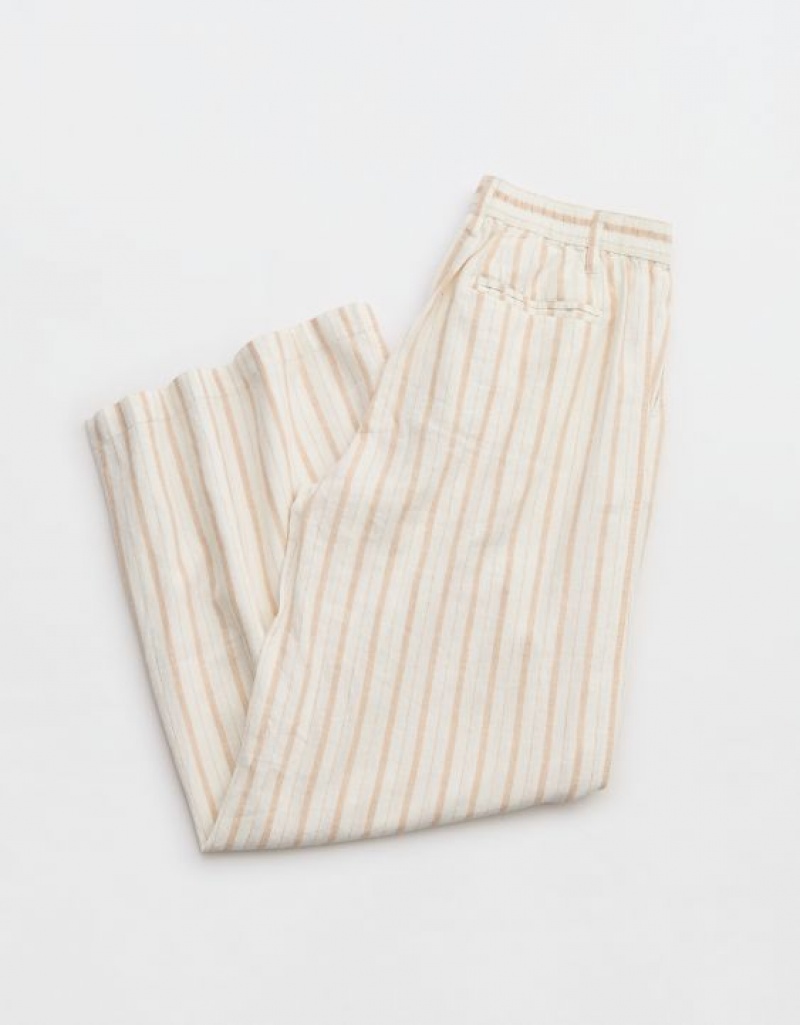 Aerie Pool-To-Party Linen Edition High Waisted Pants White | 9472JKCGQ