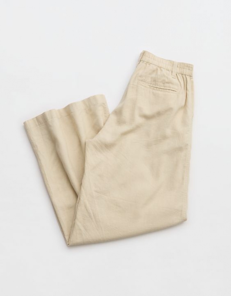 Aerie Pool-To-Party Linen Edition High Waisted Pants Beige | 4970NGMHO