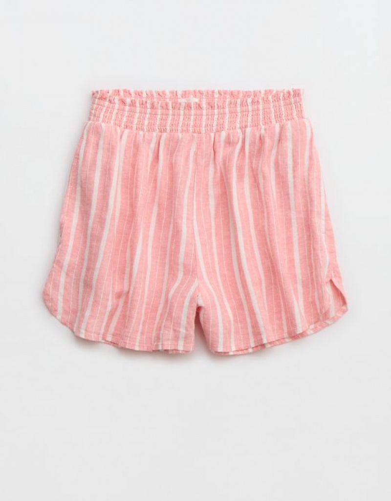 Aerie Pool-To-Party Linen Edition High Waisted Shorts Coral | 6459YPLHR