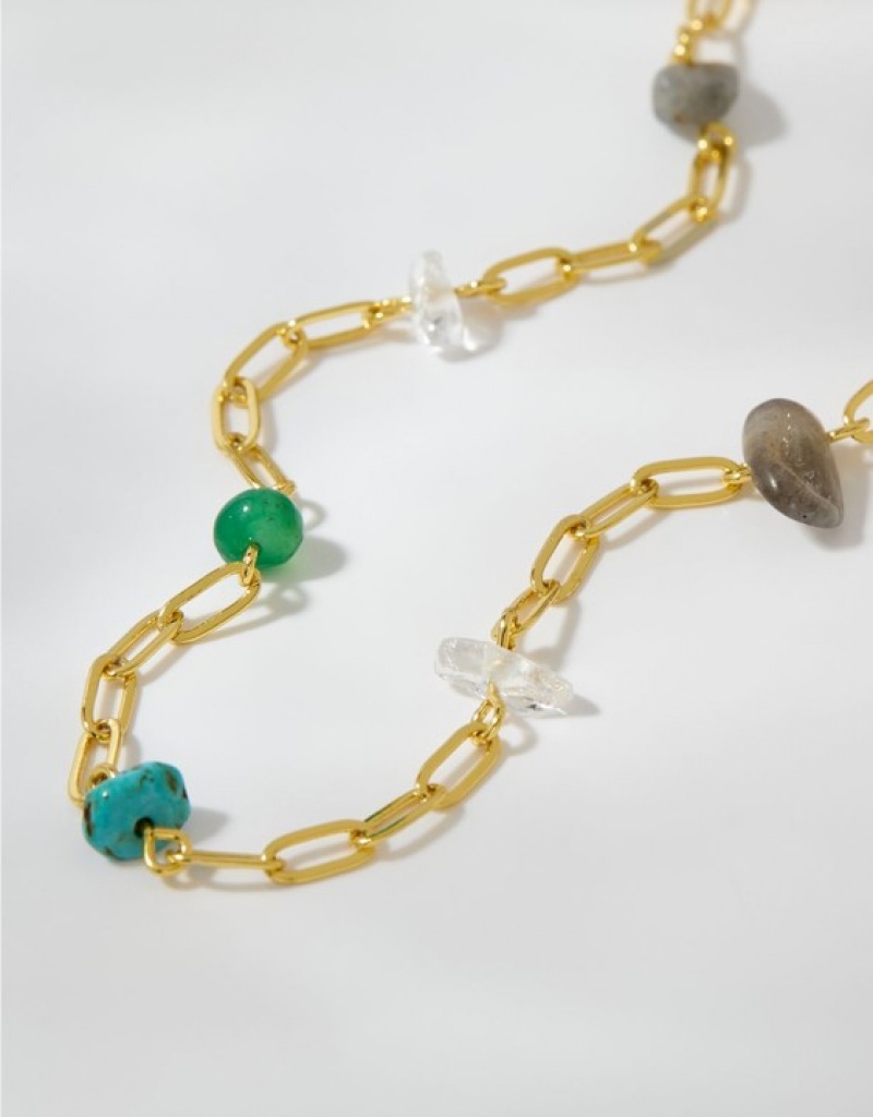 Aerie Pura Vida Bead & Stone Anklet Jewelry Gold | 2439VSHGU