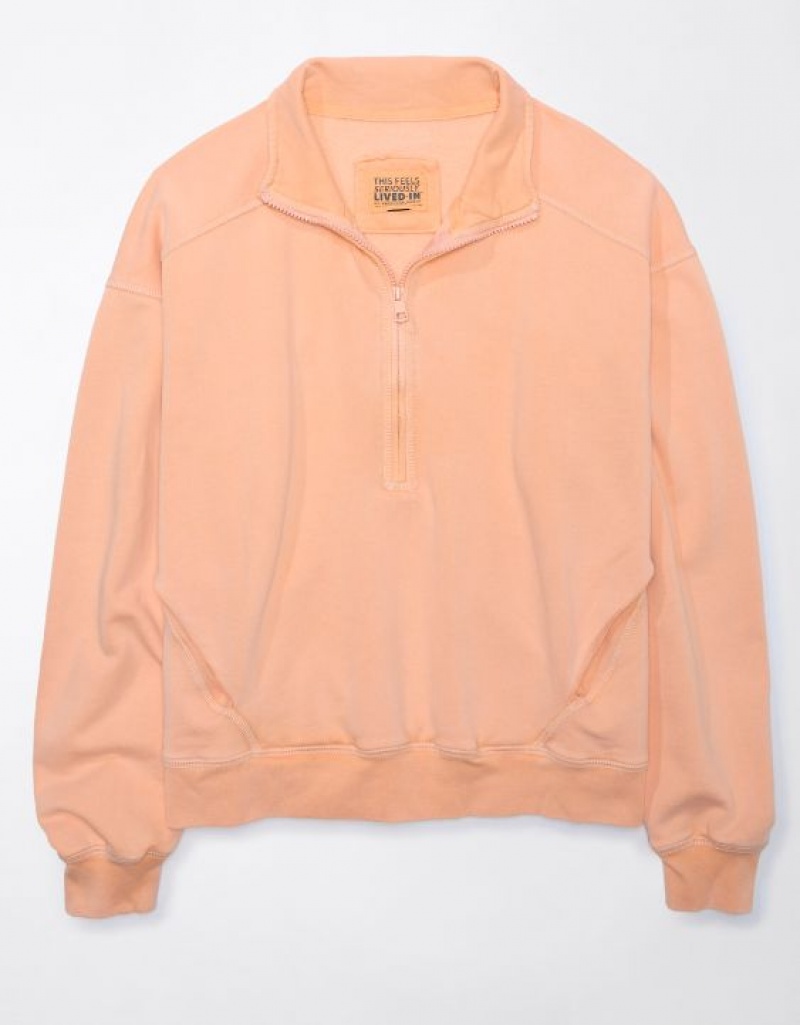 Aerie Quarter-Zip Fleece Sweatshirts Coral | 5710ORJEL